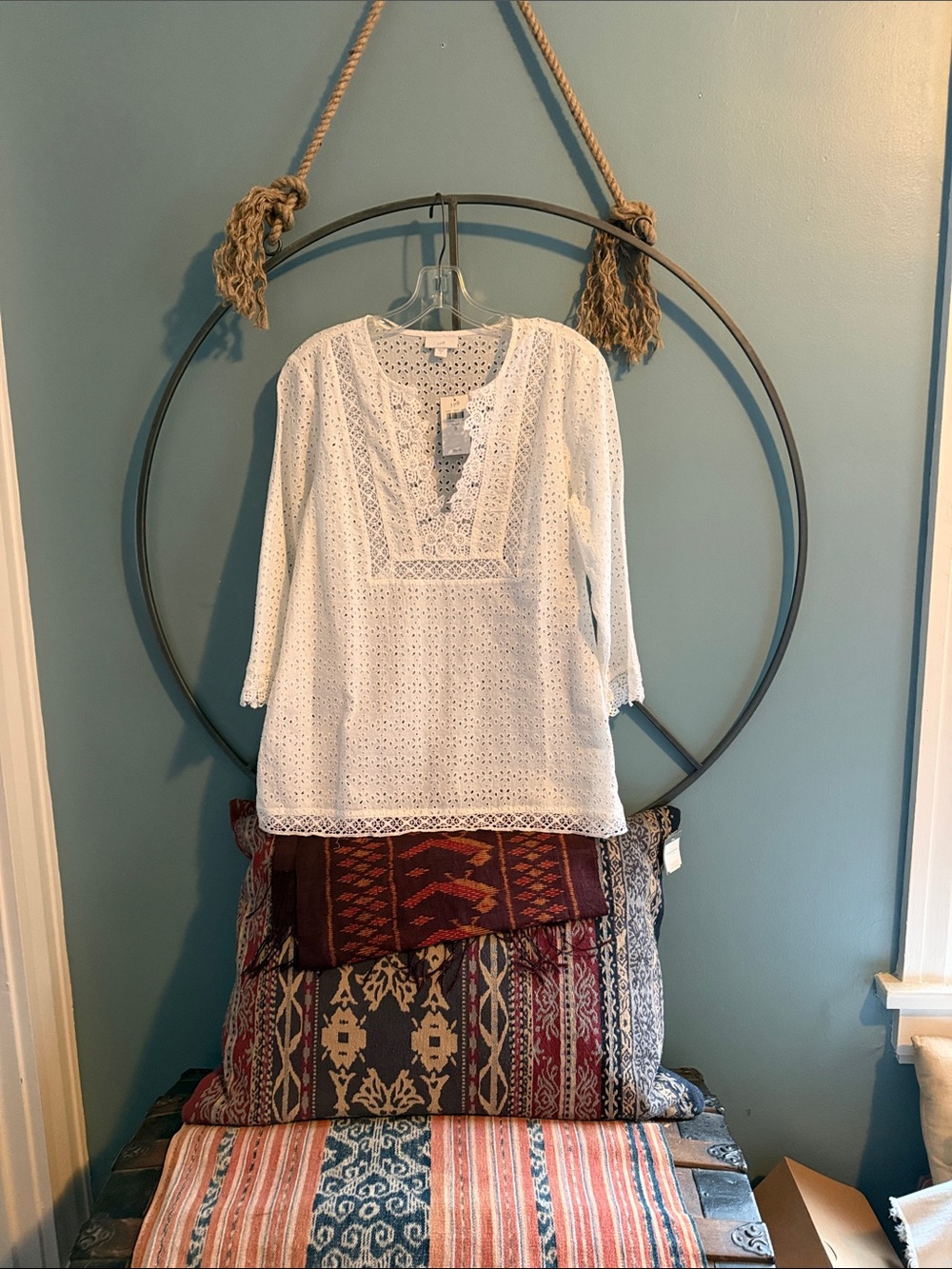 J. Jill White Eyelet Peasant Tunic with Lace Insets
